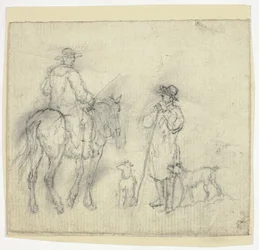 Homem com cães e outro a cavalo