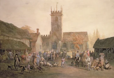 Pigmarket no Quintal da Fonte Inn, Bedford, 1806 (lápis, wc e bodycolour)