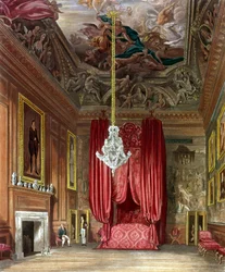 Câmara da cama do estado da rainha Mary, Hampton Court de &39;Royal Residences&39; de Pyne, 1818