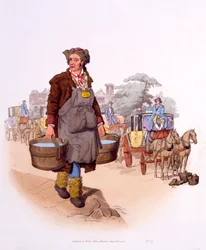 Watercarrier com sua licença GR 198 (Georgius Rex), de &39;The Costumes of Great Britain; Visão rara e convincente das classes trabalhadoras no trabalho &39;, 1808