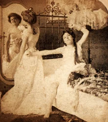 &39;The Late Riser&39;, cartão estereoscópico humorístico, c.1900 (foto sépia) (ver também 473257)