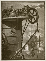 Ciência moderna: Pegando um cabo telegráfico no mar, gravado por WJ Palmer