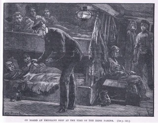 A bordo de um navio emigrante na época da fome irlandesa AD 1846