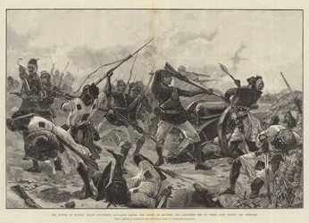 A Batalha de Suakin, Batalhão Black Soudanese levando o Inimigo em reversão e capturando uma de suas armas atrás das Trincheiras