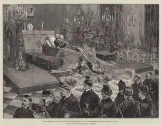 O imperador deitado em estado no Jasper Hall do Palácio Friedrichskron, domingo, 17 de junho