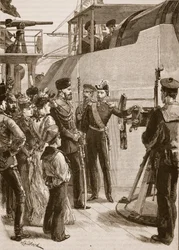 A frota francesa em Cronstadt: visita do czar, 1891, ilustração de &39;História Ilustrada de Cassell da Inglaterra&39; (foto sépia)