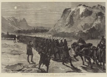 A Rebelião no Território do Noroeste do Canadá, Tropas Coloniais marchando sobre o Gelo da Baía de Nepigon, Lago Superior