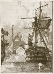 O ataque russo em Sinope, ilustração de &39;História Ilustrada de Cassell da Inglaterra&39; (foto sépia)