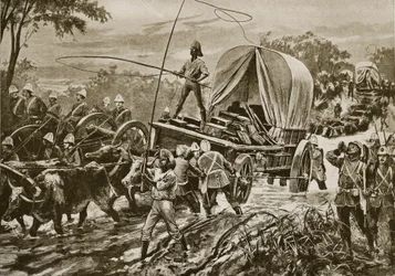 Zulu War: a força de socorro Etshowe atravessando um riacho, abril de 1879