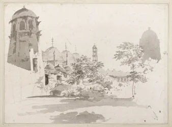 Vista do Cuttera Construído por Jaffier Cawn em Murishidbad, c.1781 (lavagem cinza e lápis sobre papel)