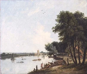 Uma Vista do Tamisa em Chelsea com o Post Mill em Nine Elms além