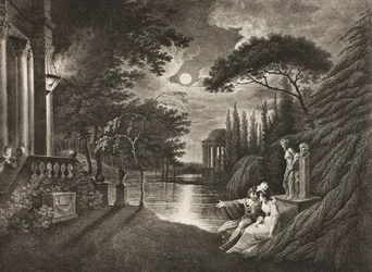 Belmont, Avenida da Casa de Portia, Ato IIV, Cena I, de &39;O Mercador de Veneza&39;, da Galeria Boydell Shakespeare, publicada no final do século XIX