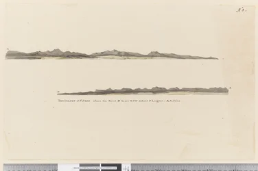 Página 3 Perfil da Ilha de St. Jago, Ilha de Cabo Verde. Título A Ilha de St. Jago, onde o ponto D tem o WSW distante 3 léguas. AA junta-se