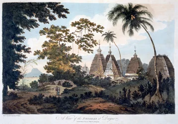 Pagodas at Deogur, 1787 (aquatint)