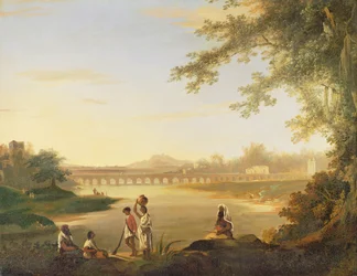 A ponte de Marmalong, com um Sepoy e nativos em primeiro plano, c.1783