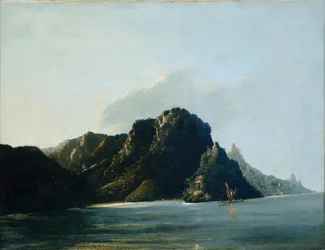 Vista da baía de Resolution [Vaitahu] nas Marquesas