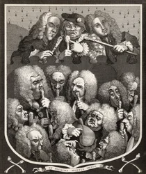 Uma Consulta de Médicos, ou A Companhia de Empreendimentos, de "Os Trabalhos de William Hogarth", publicado em 1833 (lito)