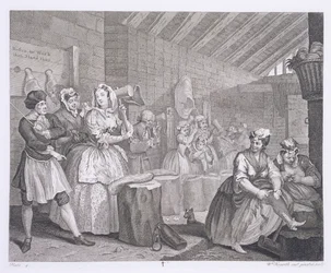 Progresso de uma prostituta, placa IV, de "As obras originais e genuínas de William Hogarth", publicado em Londres, 1820-22