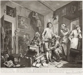 O progresso de um ancinho, ilustração 1: O ancinho que toma posse de seu patrimônio Folha 1: O legado. 1735