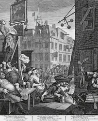 Beer Street, Londres, gravura de William Hogarth (1697-1764), Reino Unido