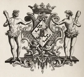 Brasão de armas da duquesa de Kendal, de "The Works of Hogarth", publicado em 1833