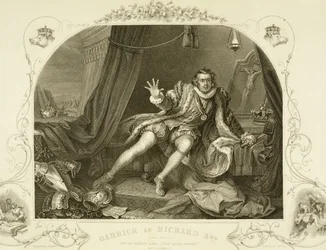 David Garrick (1717-79) como Richard III, Act V Scene 3, na peça de William Shakespeare (1564-1616) gravada por Portbury