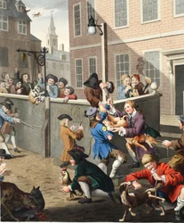Primeira Etapa da Crueldade, ilustração de "Hogarth Restored": As obras inteiras do célebre William Hogarth, re-gravadas por Thomas Cook