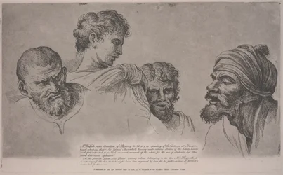 Quatro cabeças dos desenhos animados de Raphael em Hampton Court, c.1729 (gravura)