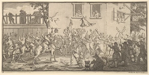 Hudibras e as dezessete ilustrações pequenas de Skimmington para Samuel Butlers Hudibra ..., 1721-26.