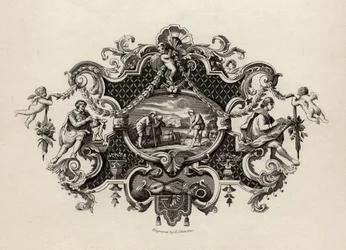 Impressão de uma caneca de prata, gravada por E. Chavane, de "The Works of William Hogarth", publicada em 1833