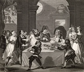 Sancho na festa, morto por seu médico, de "The Works of Hogarth", publicado em 1833