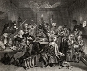 Cena em uma casa de jogos, prato VI de &39;A Rake&39;s Progress&39;, de &39;The Works of William Hogarth&39;, publicado em 1833