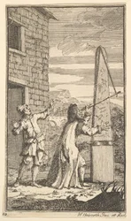 Sidrophel Examining the Kite Através de Seu Telescópio Dezessete Pequenas Ilustrações para S ..., 1721-26.