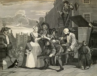 Cenas de rua em Londres, de William Hogarth (1697-1764), gravura, Inglaterra