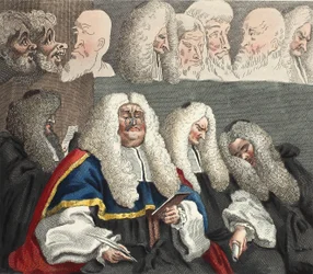 O banco, ilustração de &39;Hogarth restaurado: as obras inteiras do célebre William Hogarth, re-gravado por Thomas Cook&39;, pub. 1812 (gravura colorida à mão)