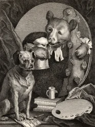 O Bruiser Charles Churchill, outrora o Reverendo, no Caráter de um Hércules Russo, gravado por J. Mills, de "The Works of William Hogarth", publicado em 1833