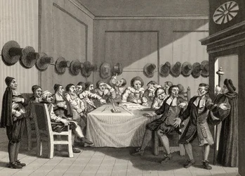 O Comitê, de "Hudibras", de Samuel Butler (1612-1680), gravado por Charles Mottram (1807-76), de "As Obras de William Hogarth", publicado em 1833
