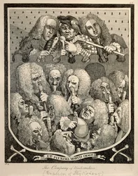 A Empresa de Empreendedores por Georg Friedrich Haendel, gravura caricatural de William Hogarth