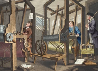 O Fellow &39;Prentices at the Looms, prato I de&39; Industry and Idleness &39;, ilustração de&39; Hogarth Restaurado: As Obras Completas do célebre William Hogarth, re-gravado por Thomas Cook &39;, pub. 1812