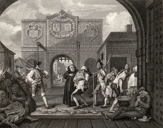 O Portão de Calais, ou Ó O Rosbife da Velha Inglaterra, de "As Obras de William Hogarth", publicado em 1833