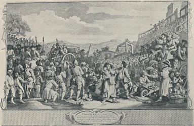 O prentice ocioso executado em Tyburn da série Industry and Idleness, 1747, 1920