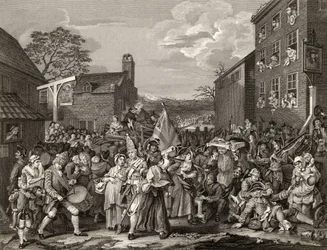 A Marcha a Finchley, gravada por TE Nicholson, de "The Works of Hogarth", publicada em 1833