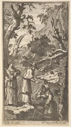 A Nova Metamorfose, Ilustração 7: O Cardeal, um Eremita e Donna Angela Holding Fantasio, 1724.