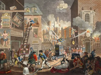 The Times, Plate I, ilustração de &39;Hogarth restaurado: as obras inteiras do célebre William Hogarth, re-gravado por Thomas Cook&39;, pub. 1812 (gravura colorida à mão)