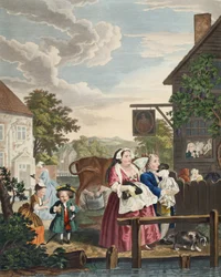 Tempos do Dia: Noite, ilustração de &39;Hogarth Restaurado: As Obras Completas do célebre William Hogarth, re-gravado por Thomas Cook&39;, pub. 1812 (gravura colorida à mão)