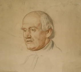 Retrato do Dr. Bloxham (giz preto e vermelho no cartão marrom)