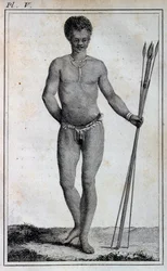 Khoikhoi man (Hottentot), de Travels of Le Vaillant para o interior da África através do Cabo da Boa Esperança, nos anos 1783