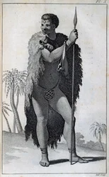 Khoikhoi man (Hottentot), de Travels of Le Vaillant para o interior da África através do Cabo da Boa Esperança, nos anos 1783
