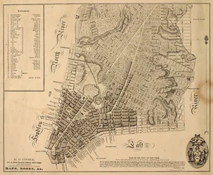Plano da cidade de Nova York [até o extremo norte da East 31st Street], 1817 (tinta preta sobre papel, apoiada em tecido)