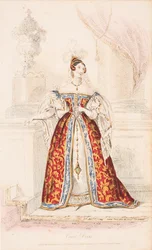 Uma senhora em corte vestido de inspiração medieval